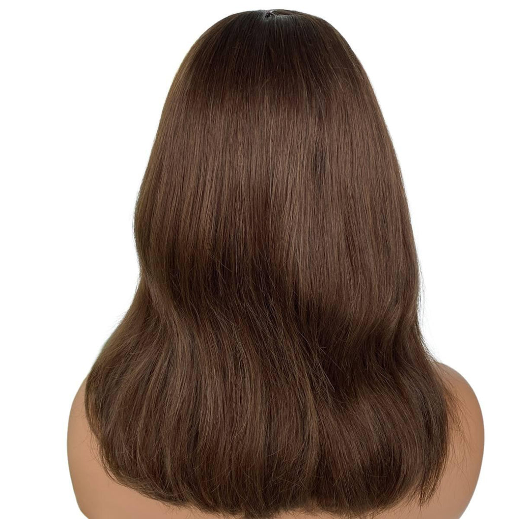 Medium Brown Straight 100% Human Hair Capless Bang Wig - Private Label