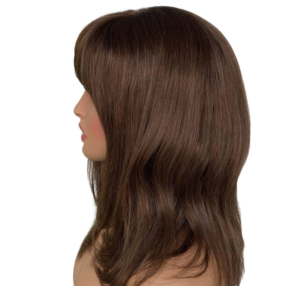 Medium Brown Straight 100% Human Hair Capless Bang Wig - Private Label