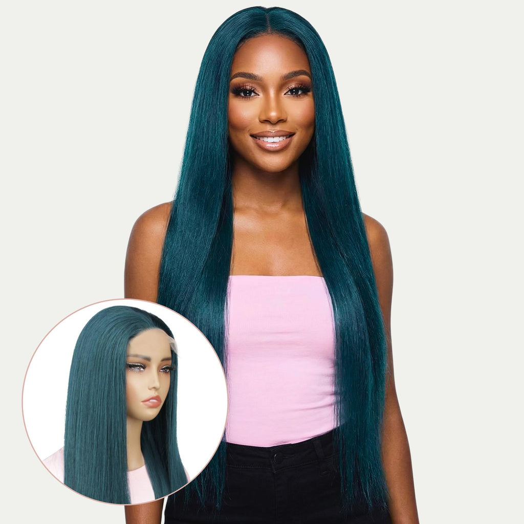 Dark Green Straight 5x5 Transparent Closure Wig - Private Label