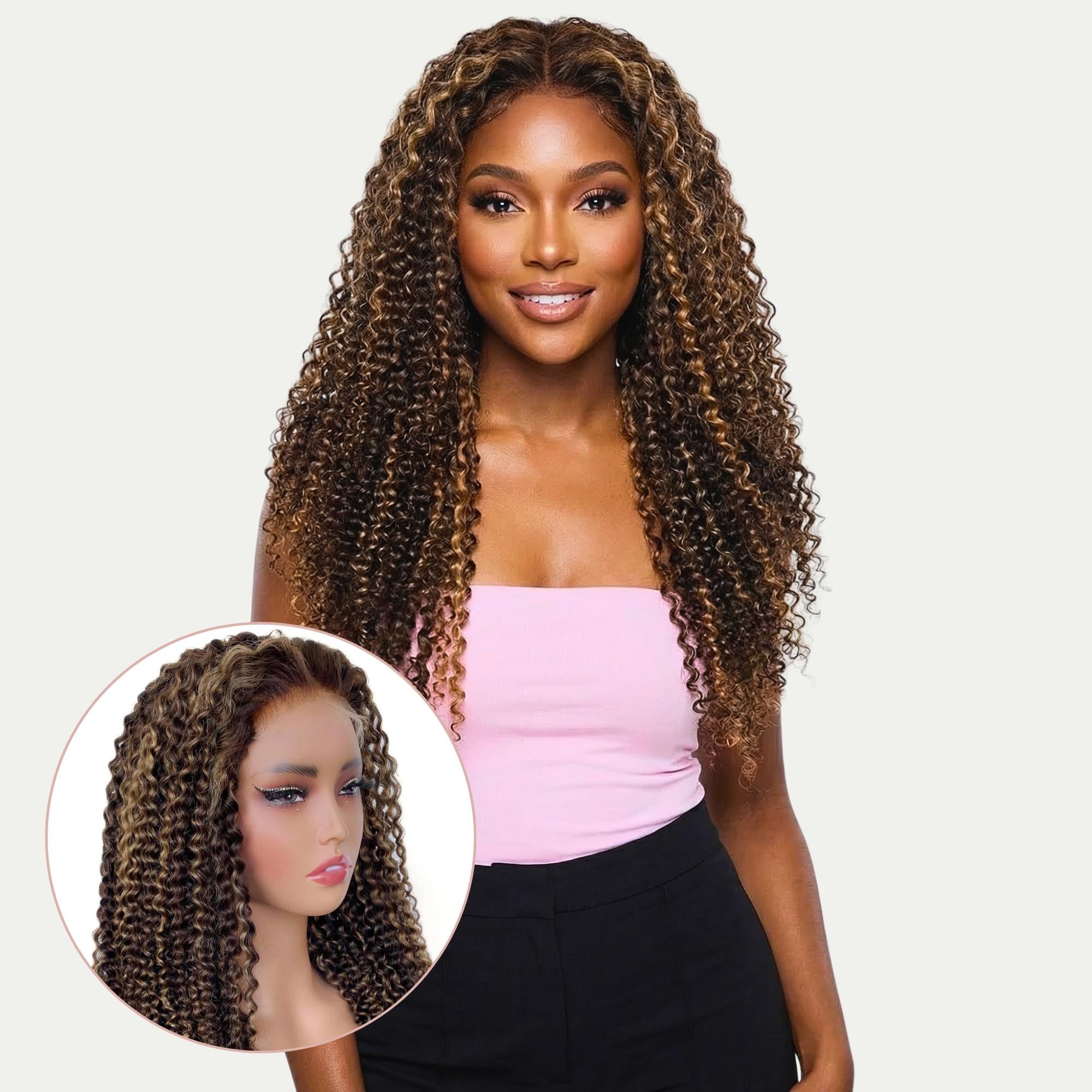 Dark Highlight Kinky Curly 5x5 HD Closure Wig - Private Label