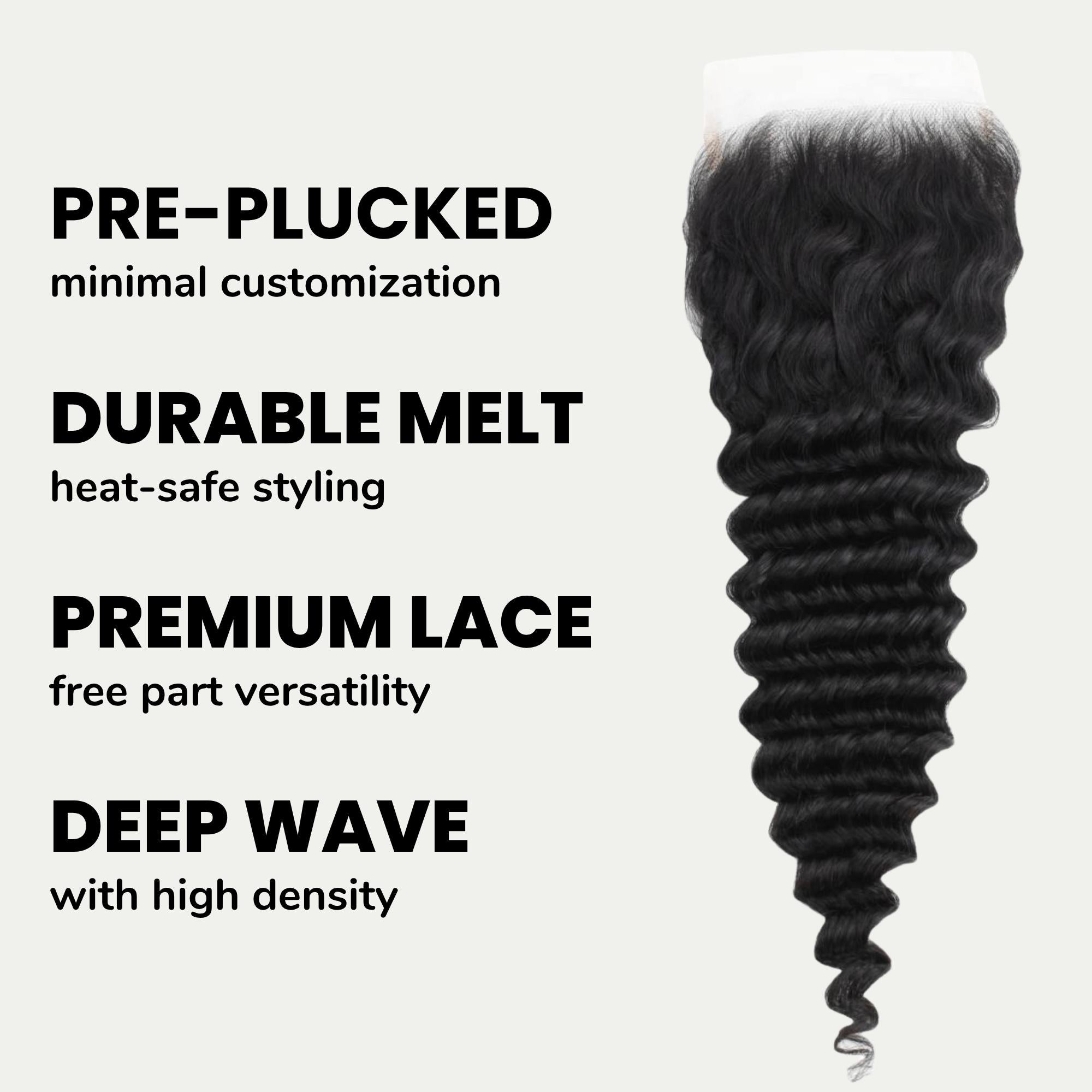 Deep Wave 5x5 Transparent Lace Human Hair Closure - Private Label