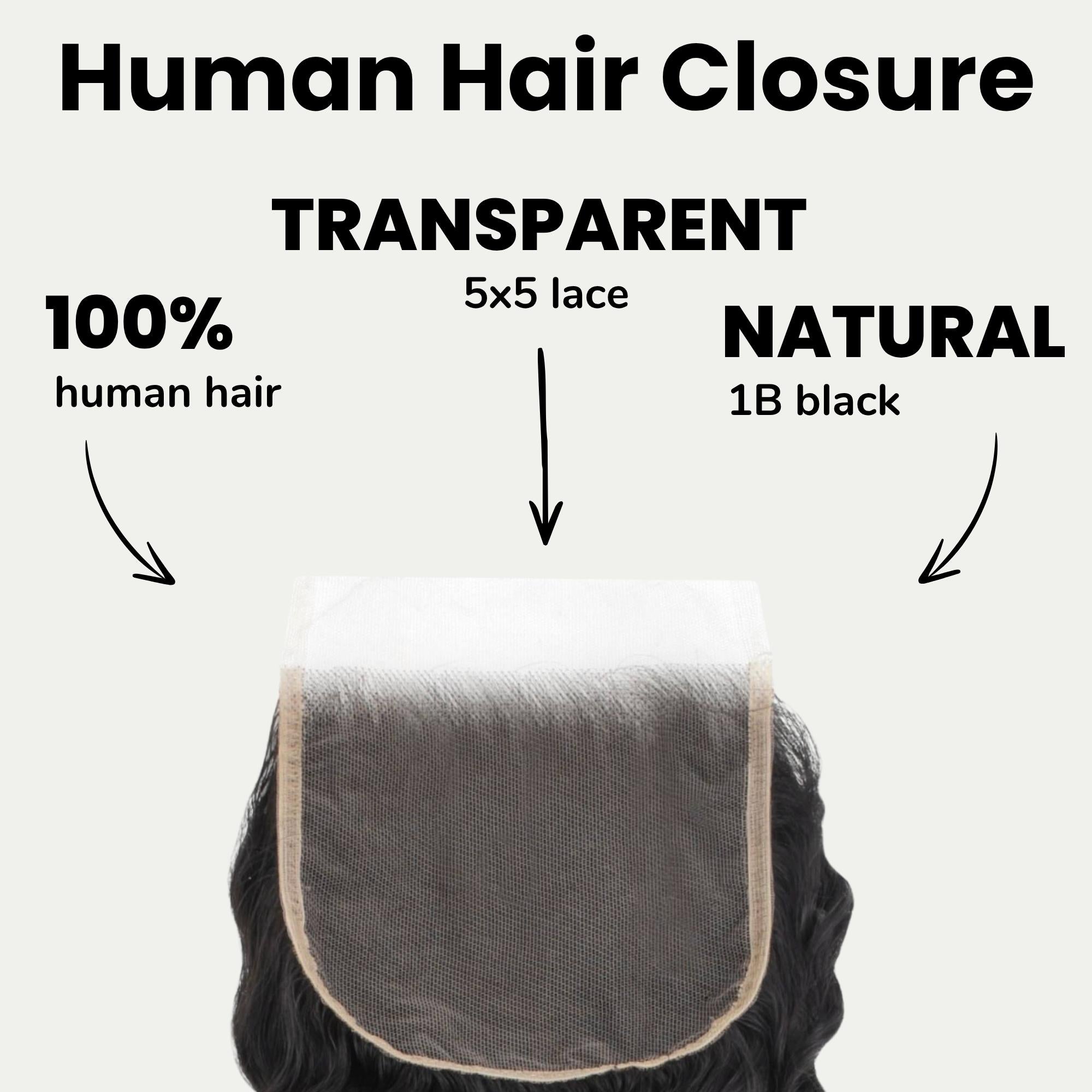 Deep Wave 5x5 Transparent Lace Human Hair Closure - Private Label