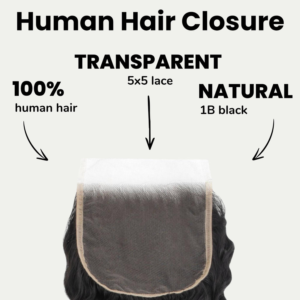 Deep Wave 5x5 Transparent Lace Human Hair Closure - Private Label