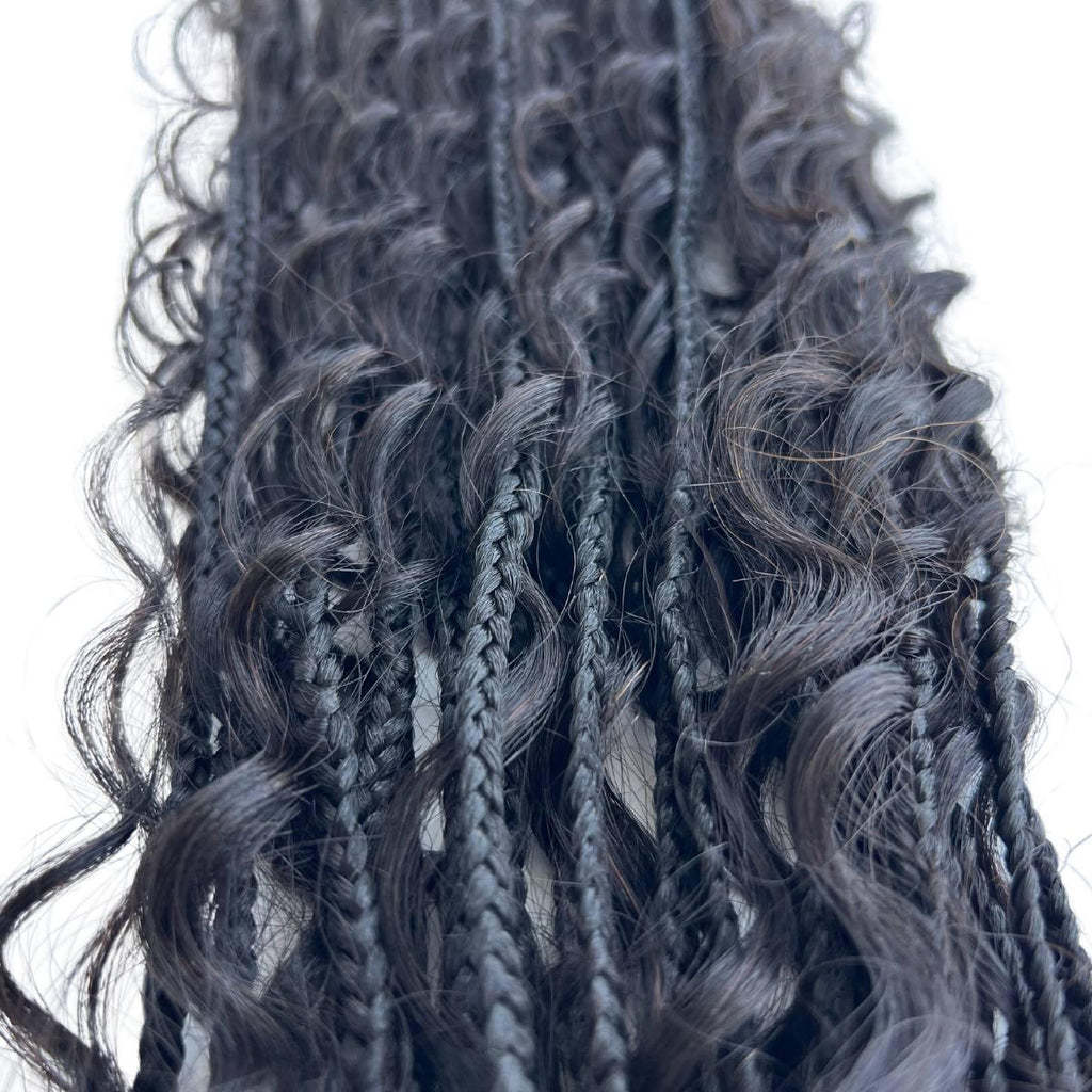 Deep Wave Boho Box Braids with Human Hair Crochet Curls - Private Label