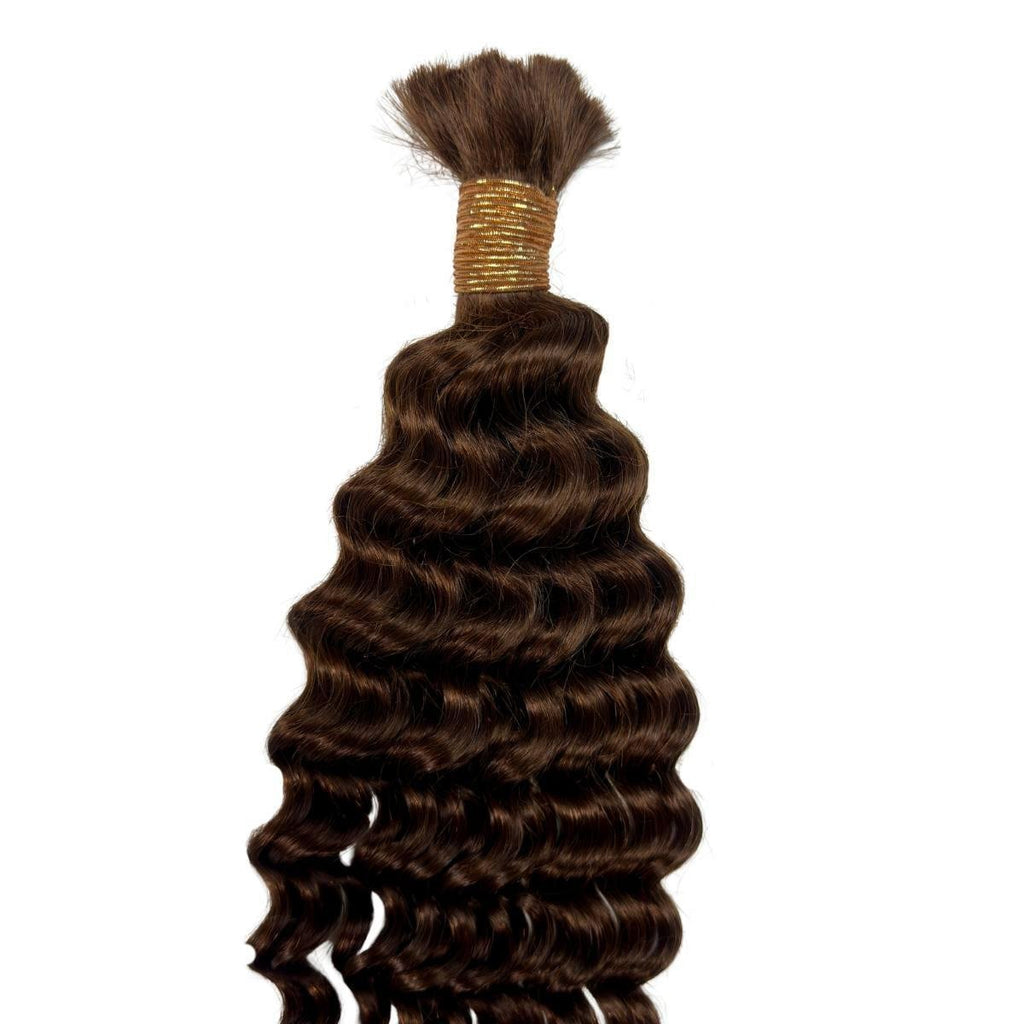 Medium Brown Deep Wave Color 4 Bulk 100% Human Braiding Hair - Private Label