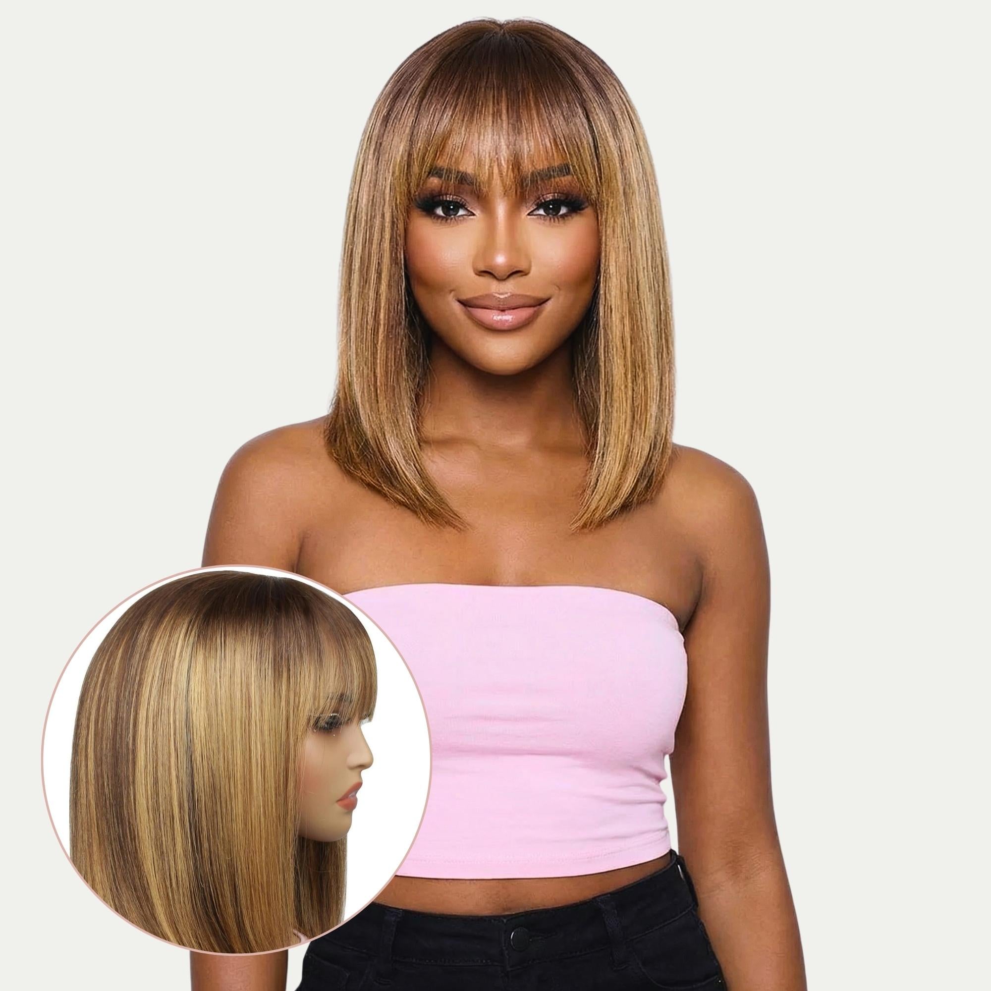 Highlight 4x4 Transparent Closure 100% Human Hair Bang Bob Wig - Private Label