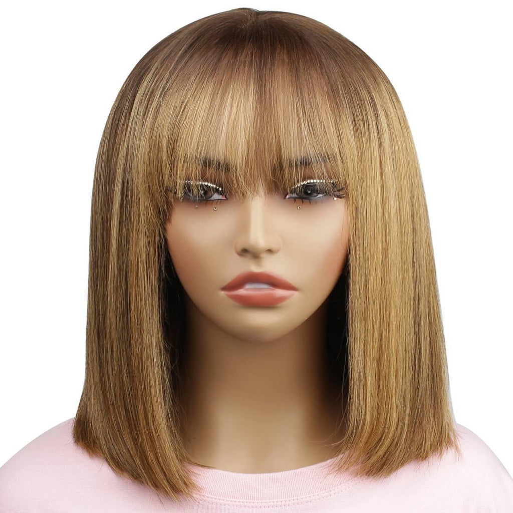 Highlight 4x4 Transparent Closure 100% Human Hair Bang Bob Wig - Private Label