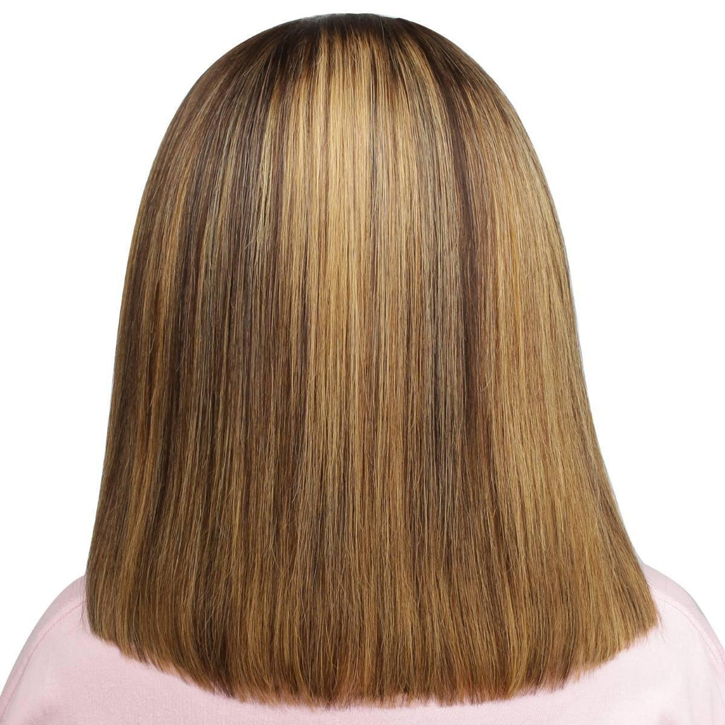 Highlight 4x4 Transparent Closure 100% Human Hair Bang Bob Wig - Private Label