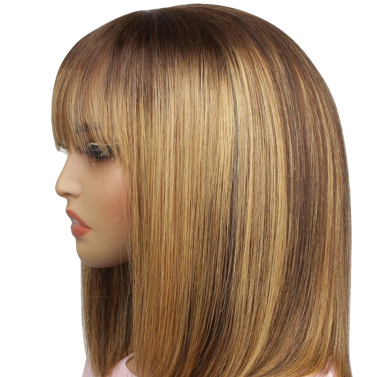 Highlight 4x4 Transparent Closure 100% Human Hair Bang Bob Wig - Private Label