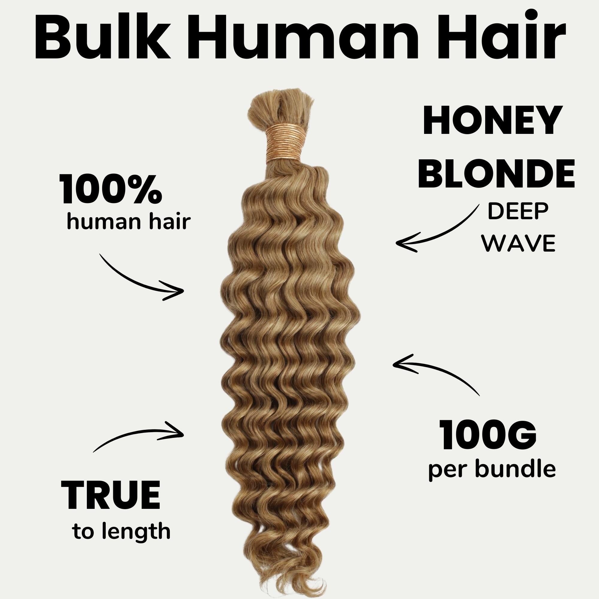 Honey Blonde Deep Wave 27 Bulk 100% Human Braiding Hair - Private Label