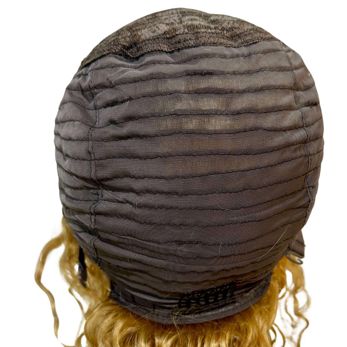 Honey Blonde Ombre Curly 13x1 Transparent Lace Front Pixie Wig Cap Back