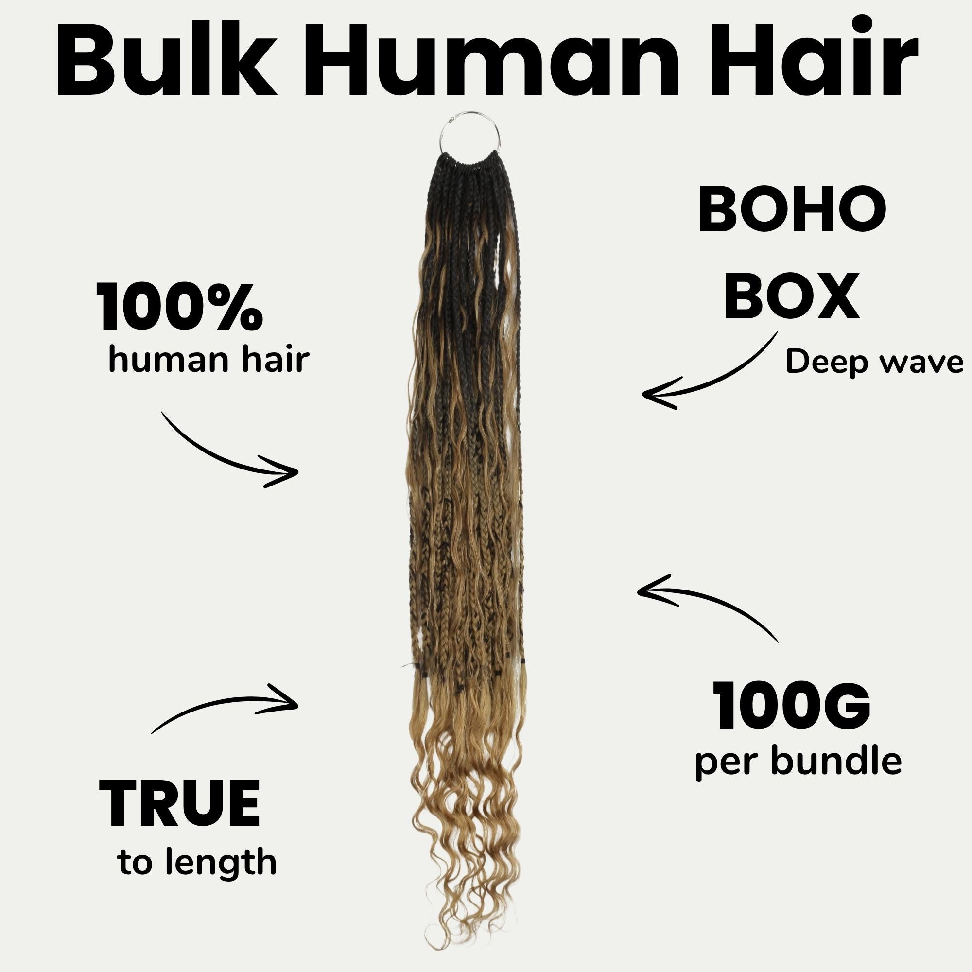 Honey Blonde Ombre Deep Wave Boho Box Braids with Human Hair Crochet Curls - Private Label