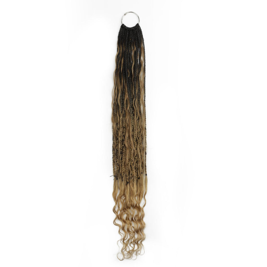 Honey Blonde Ombre Deep Wave Boho Box Braids with Human Hair Crochet Curls - Private Label