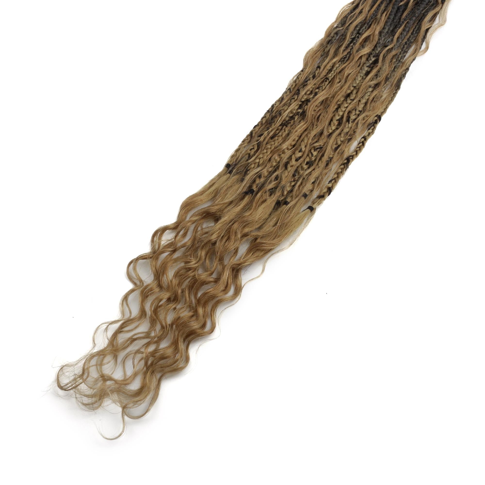 Honey Blonde Ombre Deep Wave Boho Box Braids with Human Hair Crochet Curls - Private Label
