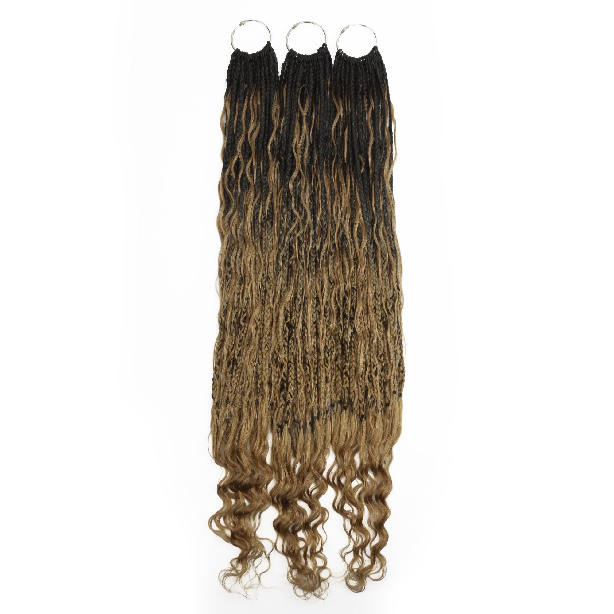 Honey Blonde Ombre Deep Wave Boho Box Braids with Human Hair Crochet Curls - Private Label