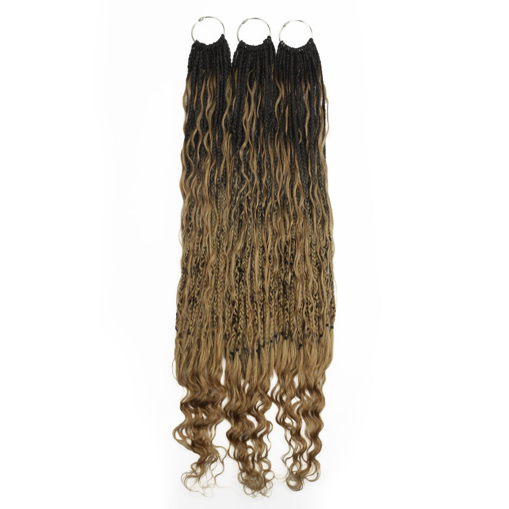 Honey Blonde Ombre Deep Wave Boho Box Braids with Human Hair Crochet Curls - Private Label