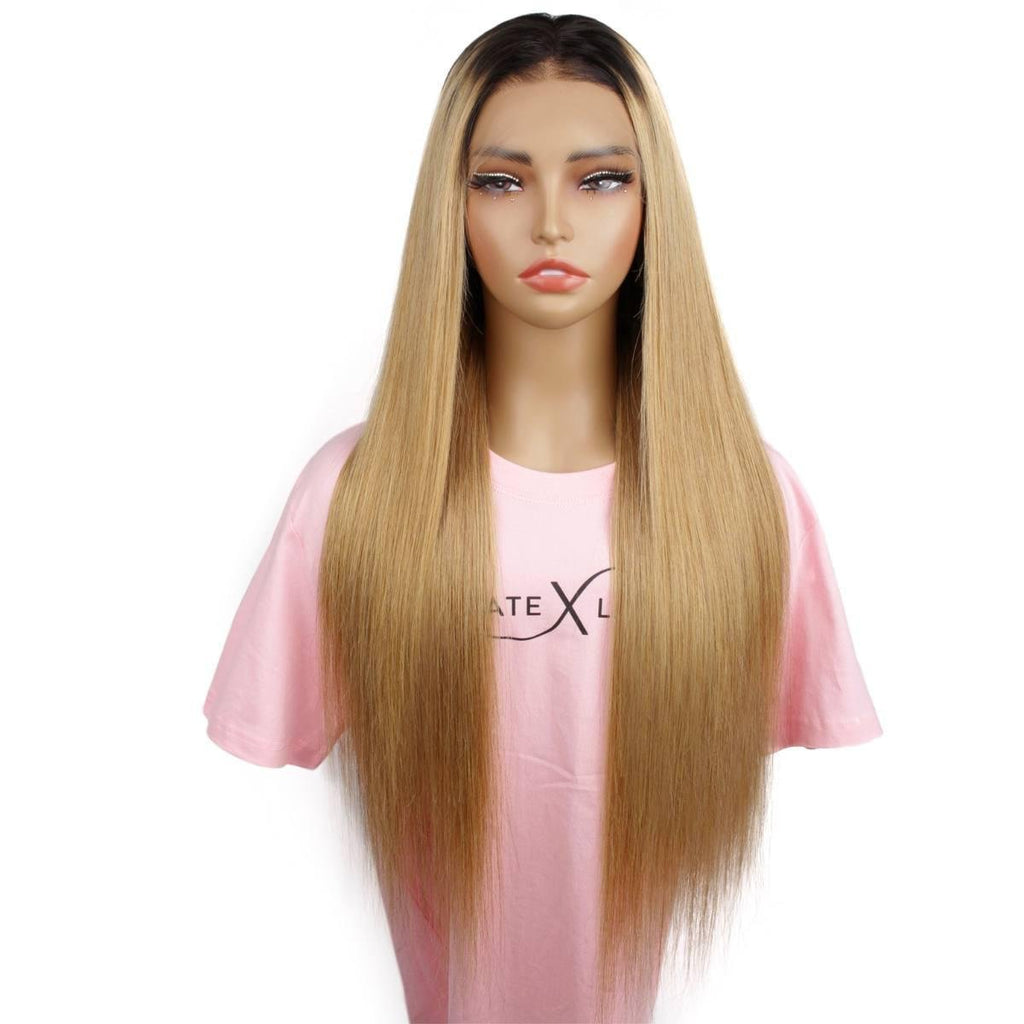 Honey Blonde Ombre Straight 13x4 HD Lace 100% Human Hair Front Wig - Private Label