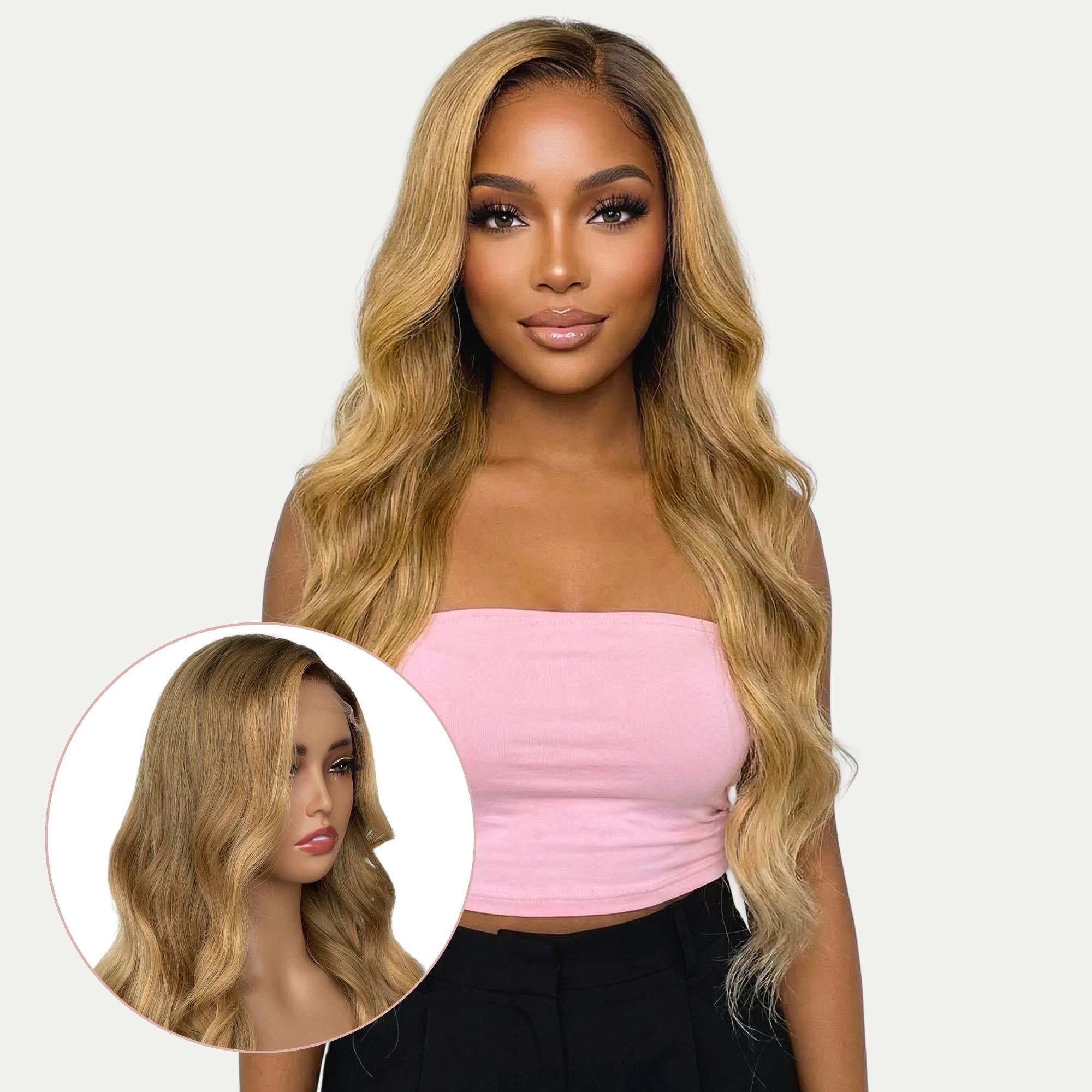 Honey Blonde Ombre Wavy 5x5 HD Lace 100% Human Hair Closure Wig - Private Label