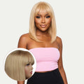Honey Blonde Straight 100% Human Hair Capless Bang Bob Wig - Private Label