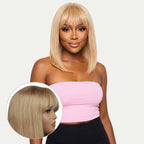 Honey Blonde Straight 100% Human Hair Capless Bang Bob Wig - Private Label
