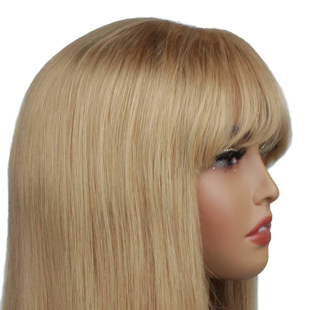 Honey Blonde Straight 100% Human Hair Capless Bang Bob Wig - Private Label