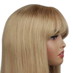 Honey Blonde Straight 100% Human Hair Capless Bang Bob Wig - Private Label