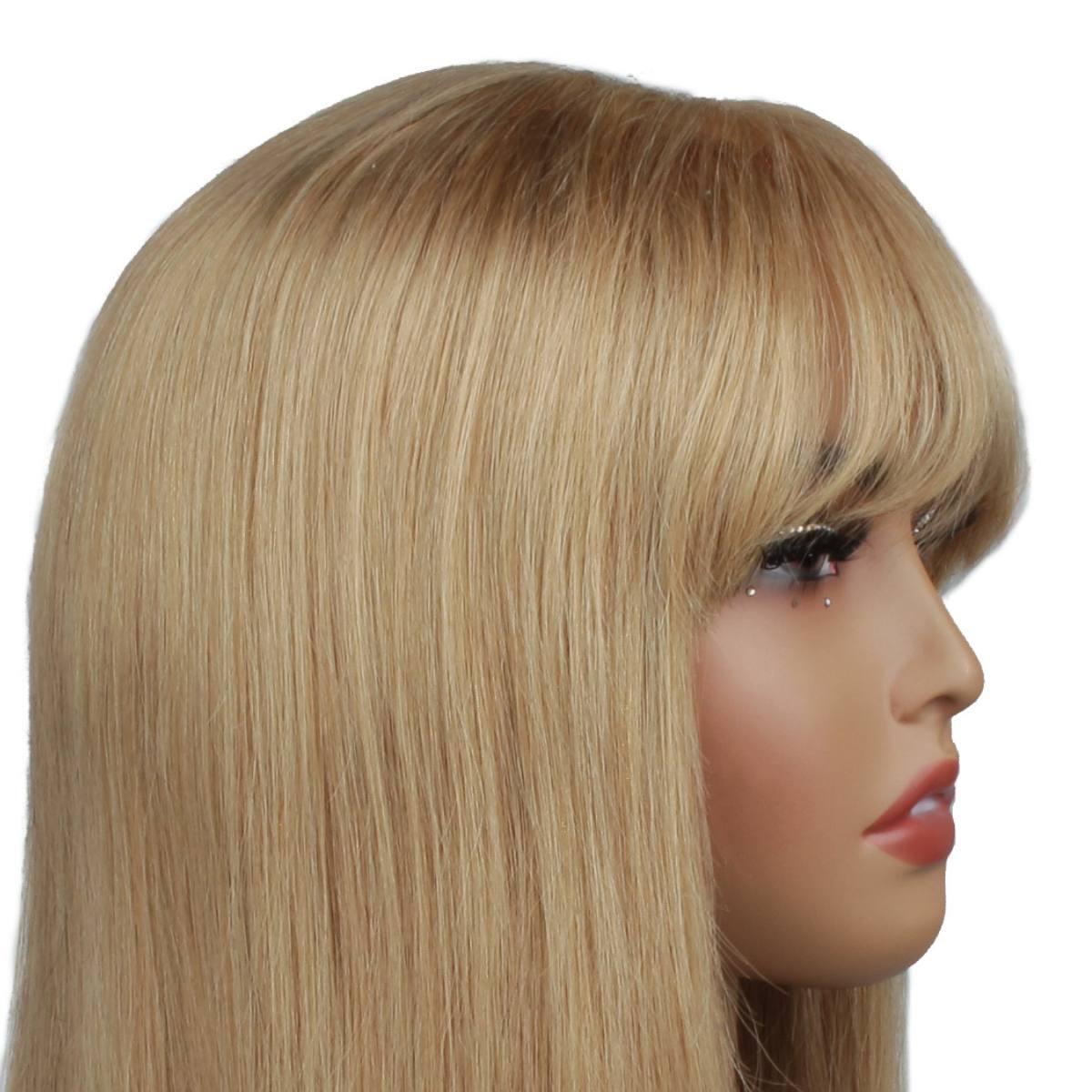 Honey Blonde Straight 100% Human Hair Capless Bang Bob Wig - Private Label
