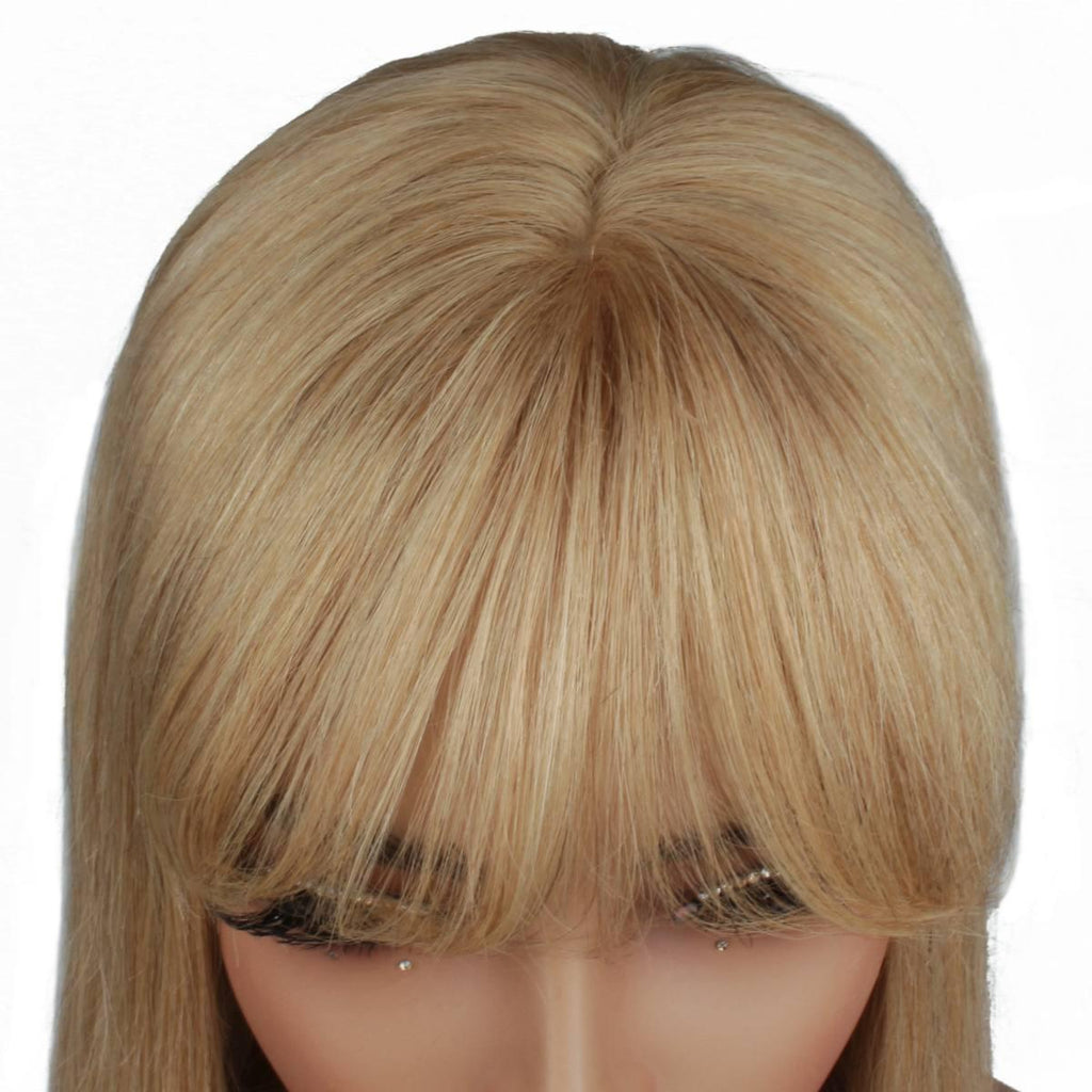 Honey Blonde Straight 100% Human Hair Capless Bang Bob Wig - Private Label