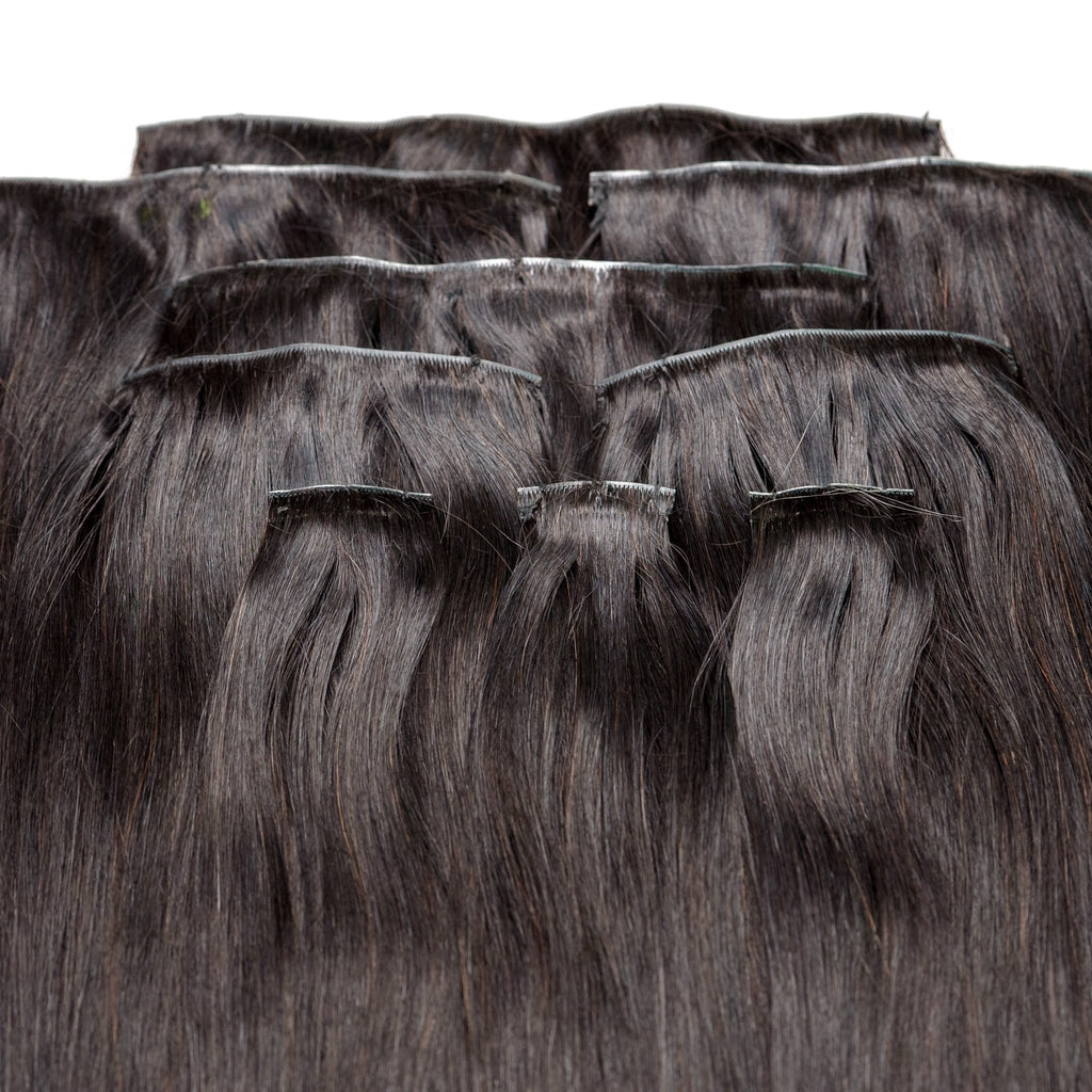 Invisible Straight 100% Human Hair Natural Black Clip - Ins - Private Label