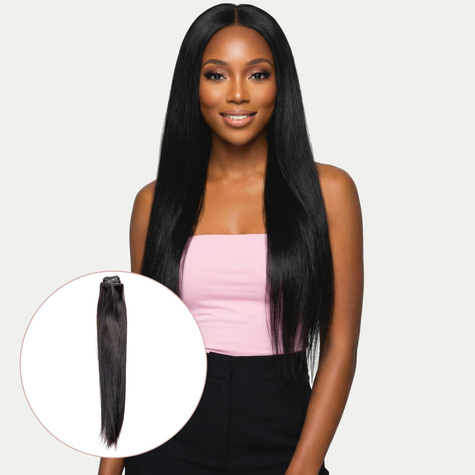 Invisible Straight 100% Human Hair Natural Black Clip - Ins - Private Label