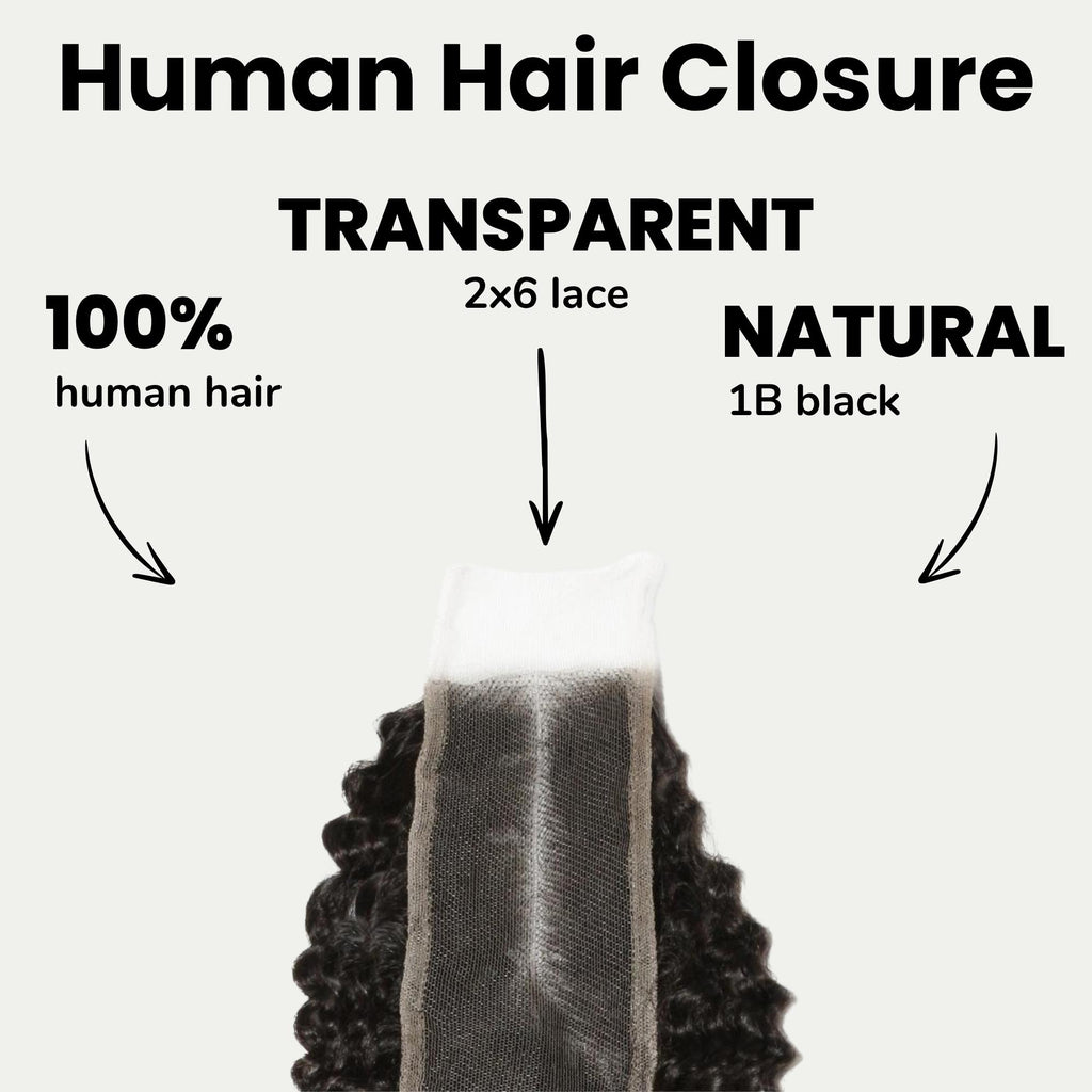 Jerry Curl 2x6 Transparent Lace Human Hair Closure - Private Label