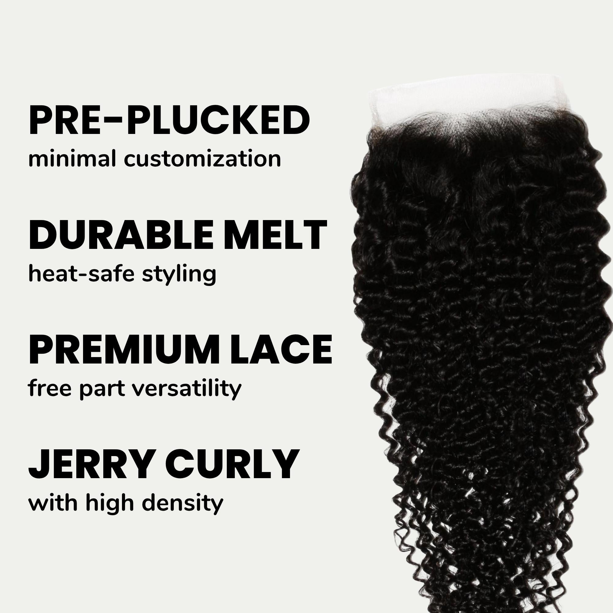 Jerry Curl 4x4 Transparent Closure | 100% Human Hair – Private Label