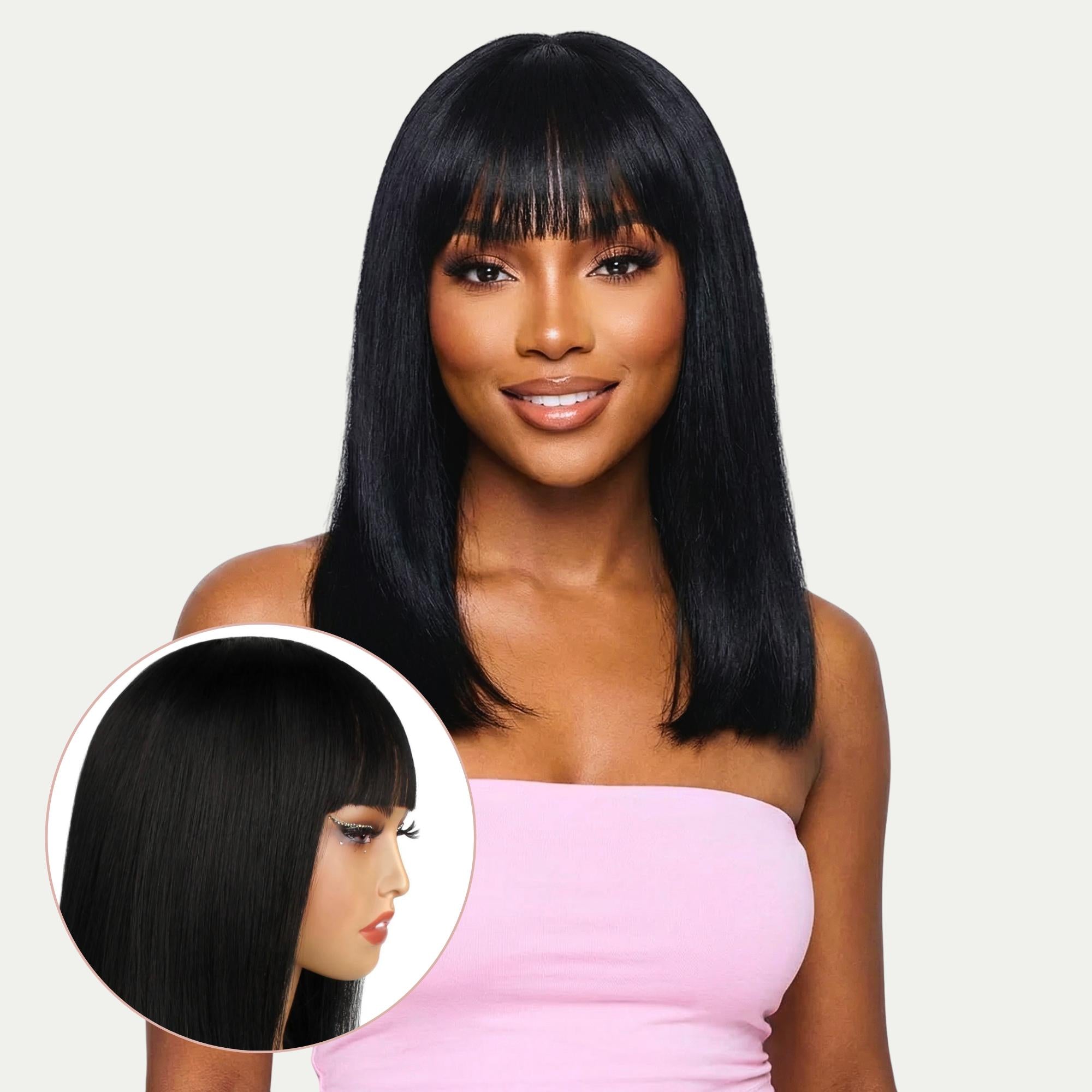 Jet Black Bang Bob 100% Human Hair Wig - Private Label