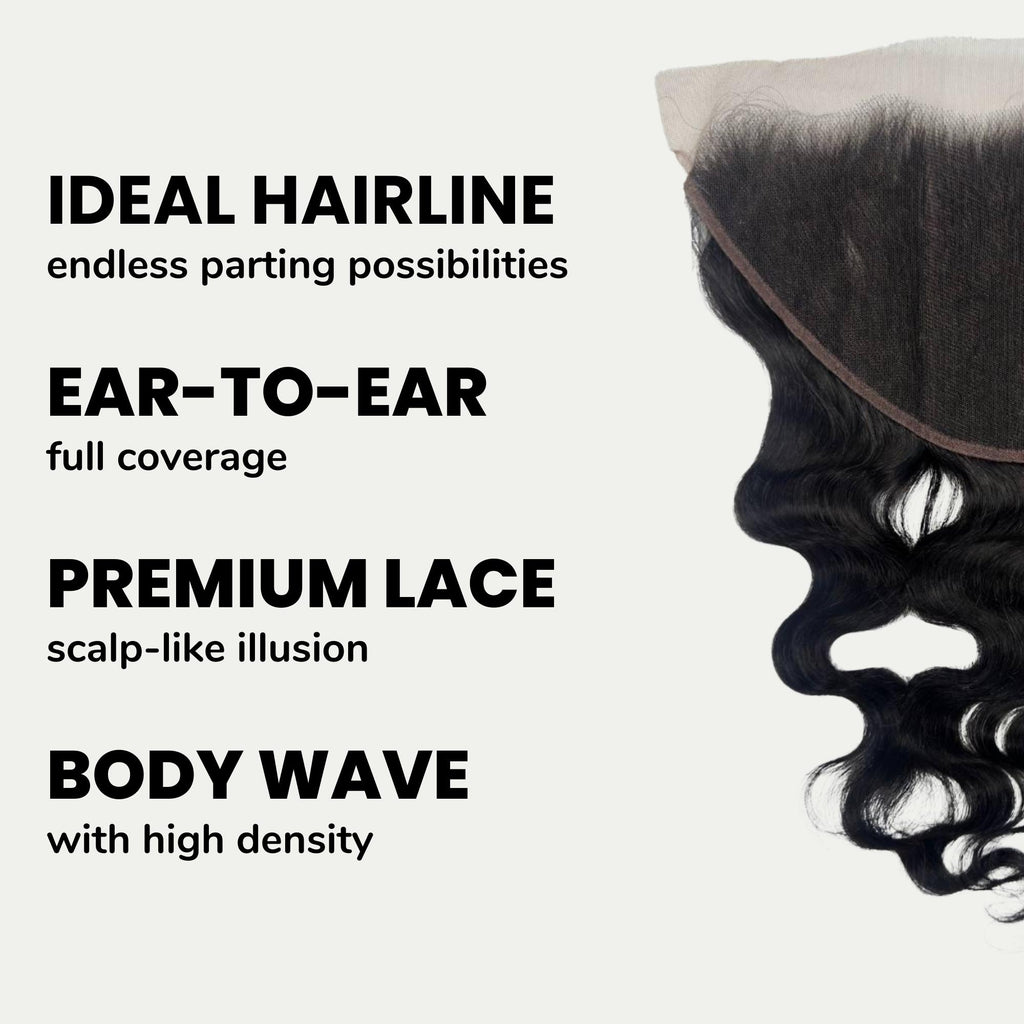 Jet Black Body Wave 13x6 HD Lace Human Hair Frontal - Private Label