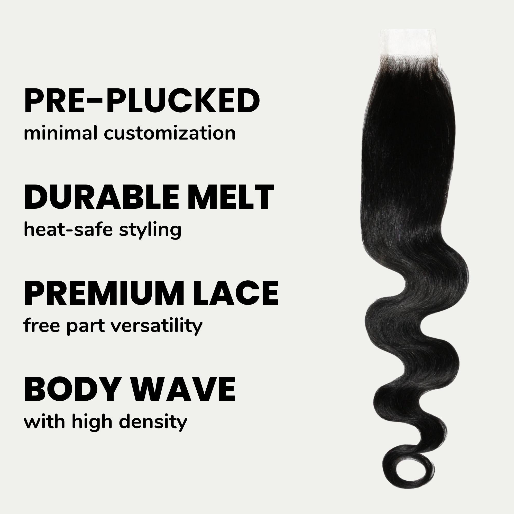 Jet Black Body Wave 2x6 HD Lace 100% Human Hair Closure - Private Label