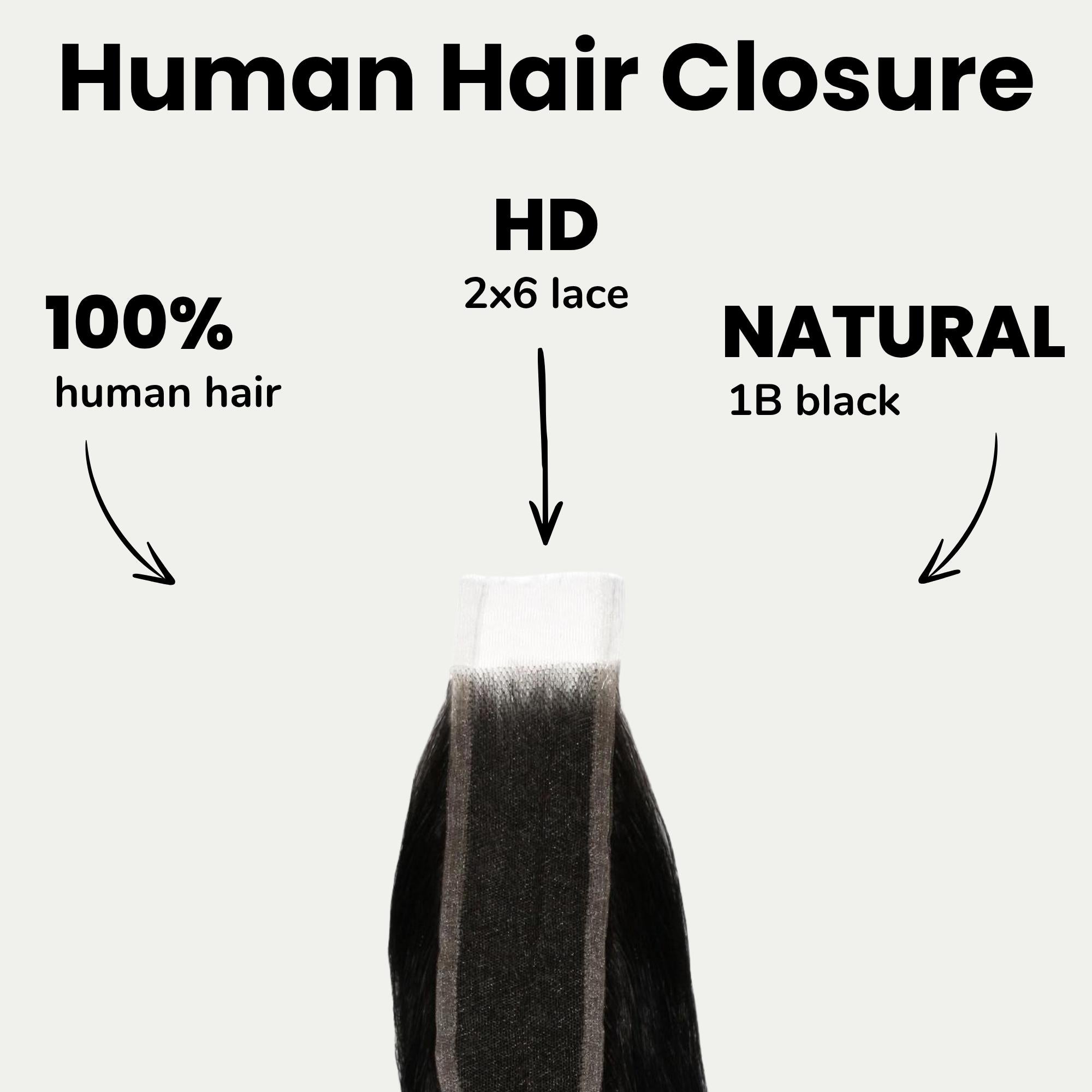 Jet Black Body Wave 2x6 HD Lace 100% Human Hair Closure - Private Label