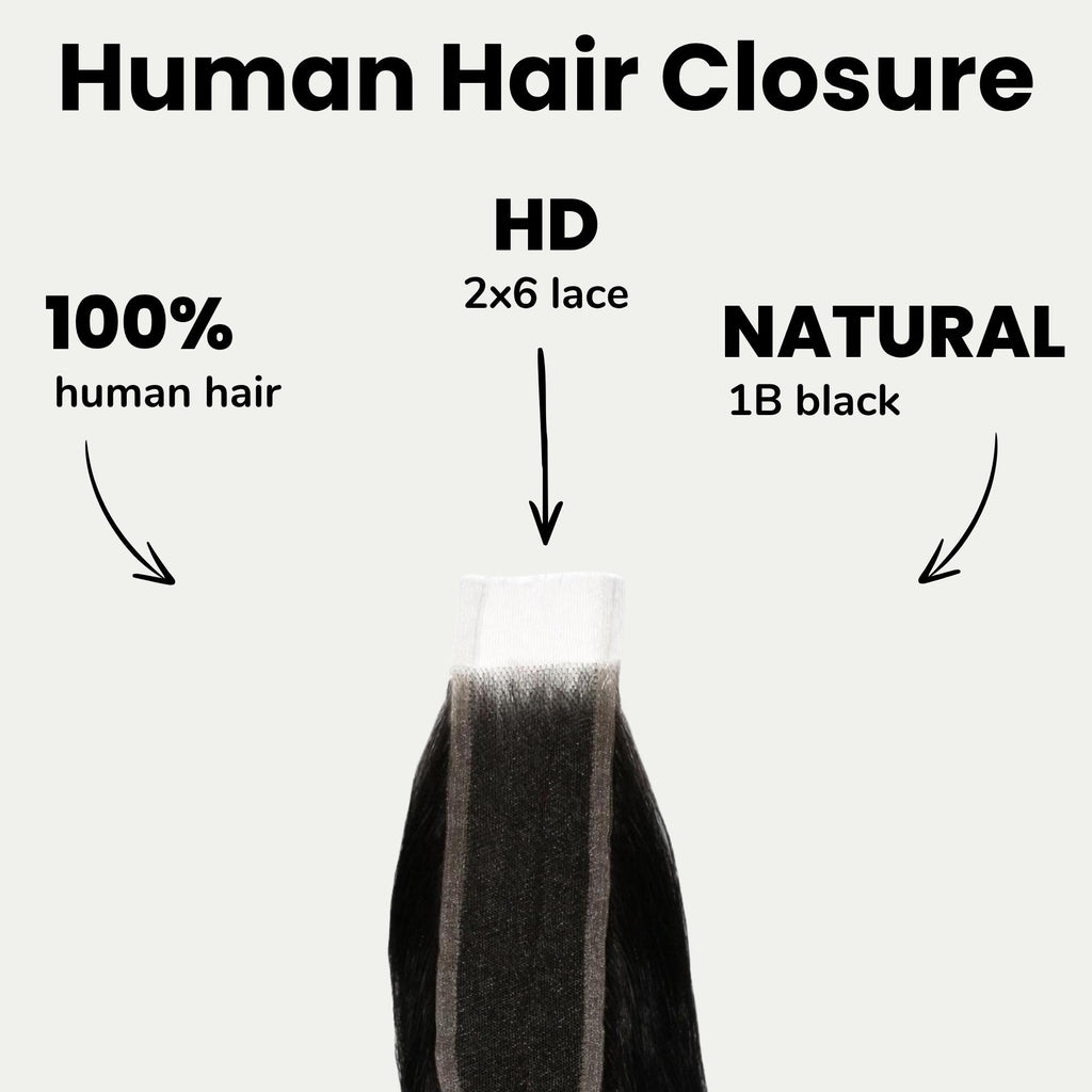 Jet Black Body Wave 2x6 HD Lace 100% Human Hair Closure - Private Label