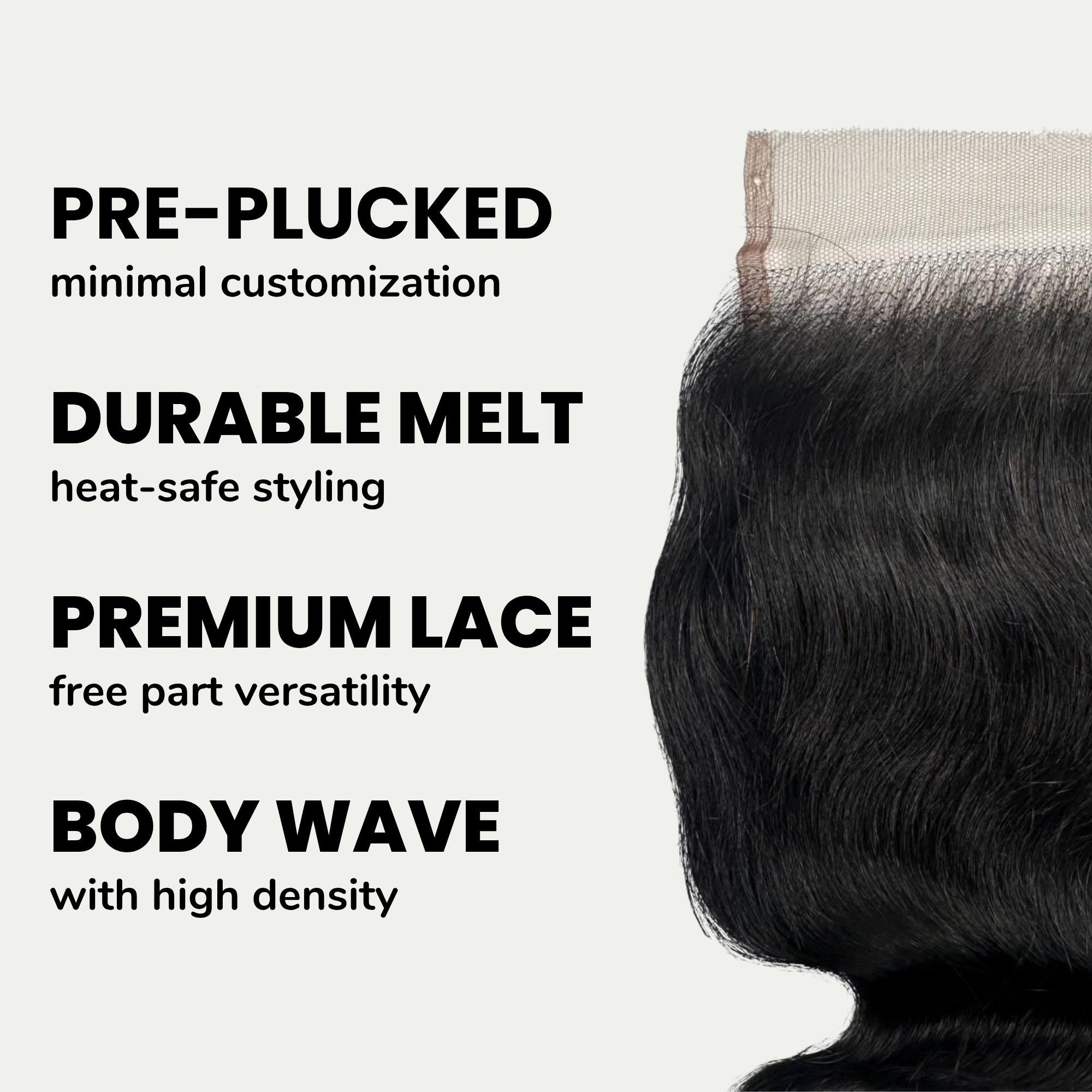 Jet Black Body Wave 4x4 HD Lace Human Hair Closure - Private Label