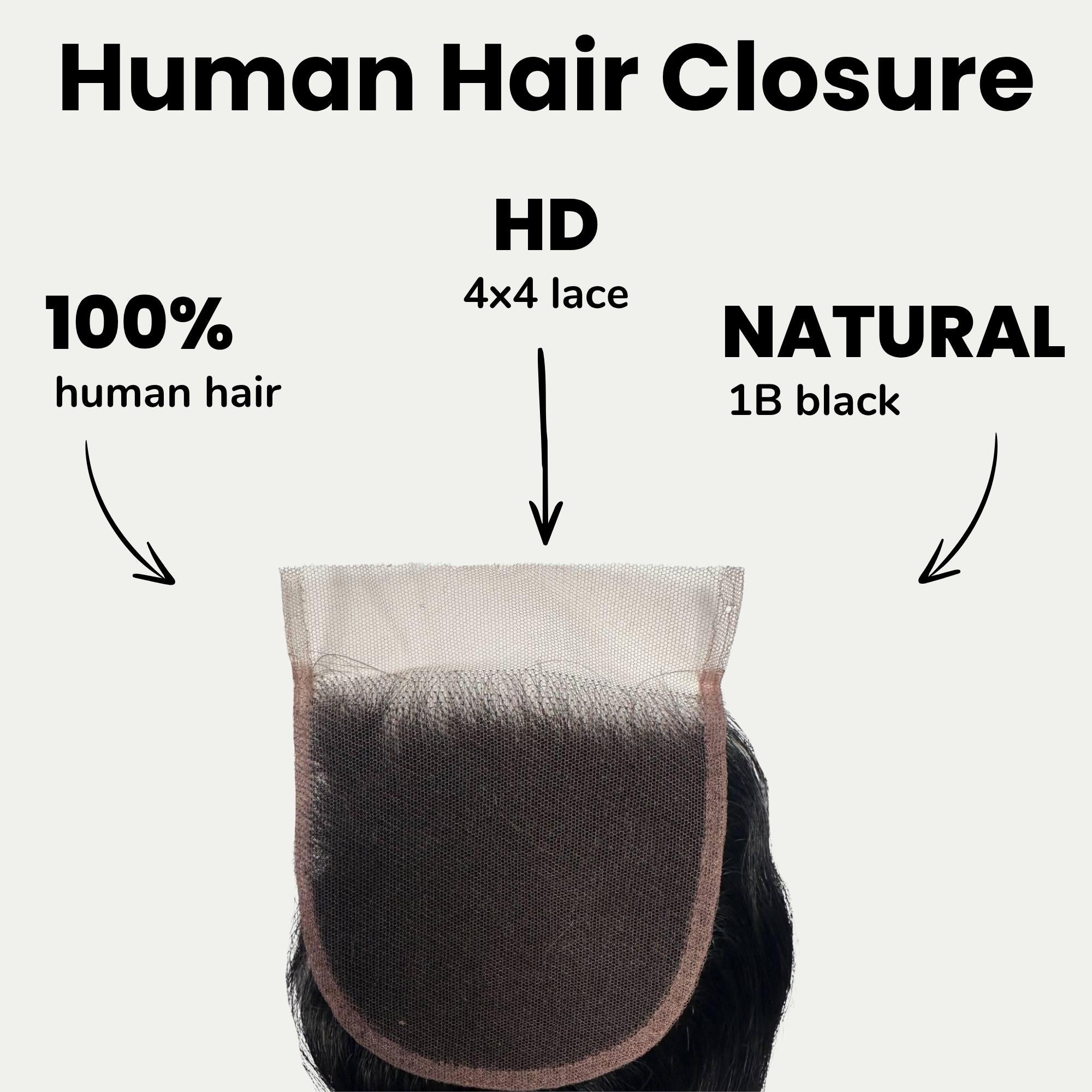 Jet Black Body Wave 4x4 HD Lace Human Hair Closure - Private Label