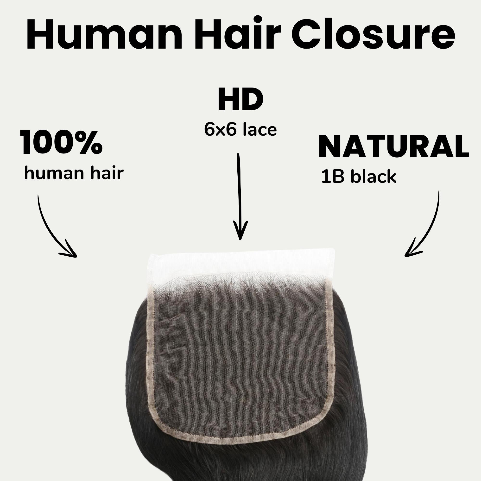 Jet Black Body Wave 6x6 HD Lace Human Hair Closure - Private Label