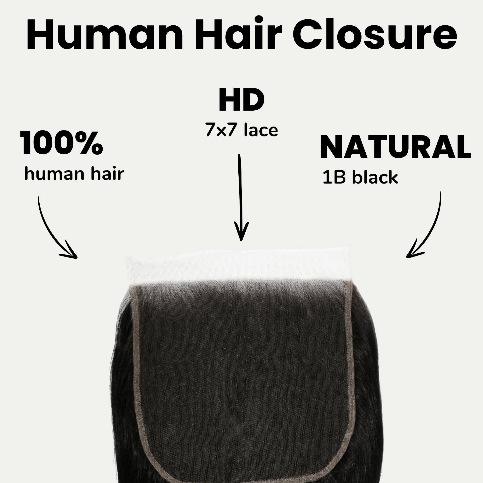 Jet Black Body Wave 7x7 HD Lace Human Hair Closure - Private Label