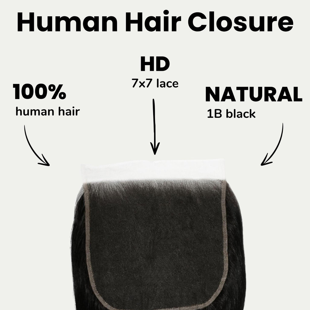 Jet Black Body Wave 7x7 HD Lace Human Hair Closure - Private Label