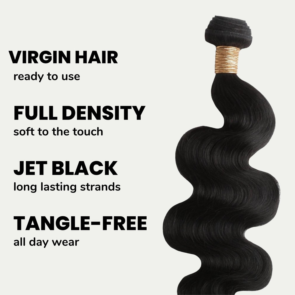 Jet Black Body Wave 100% Human Hair Bundles - Private Label