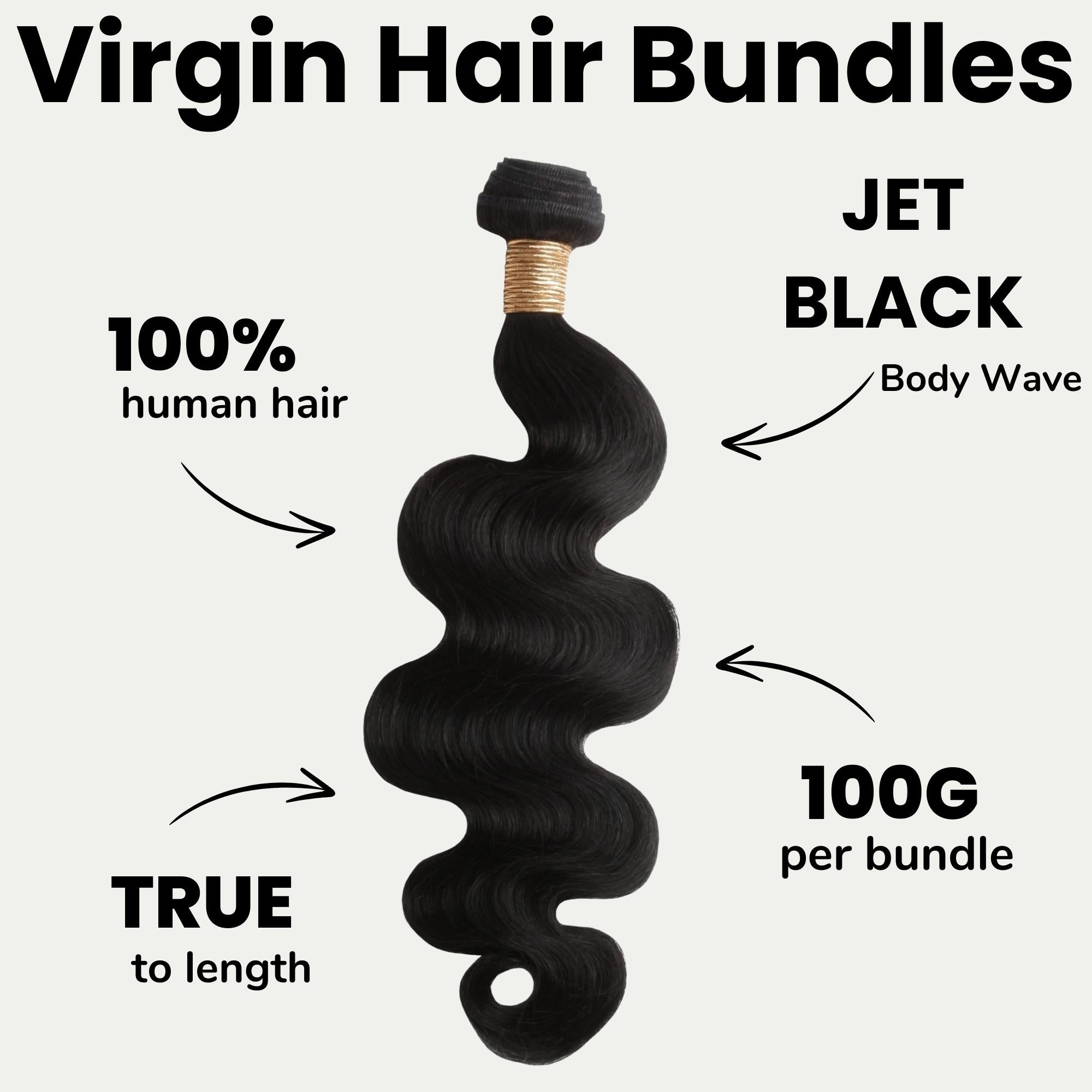 Jet Black Body Wave 100% Human Hair Bundles - Private Label