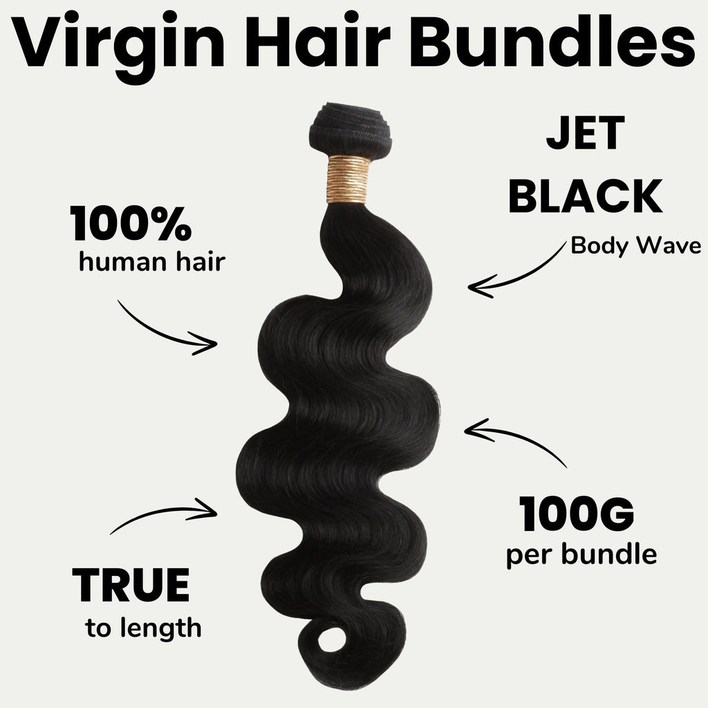Jet Black Body Wave 100% Human Hair Bundles - Private Label