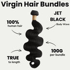 Jet Black Body Wave 100% Human Hair Bundles - Private Label
