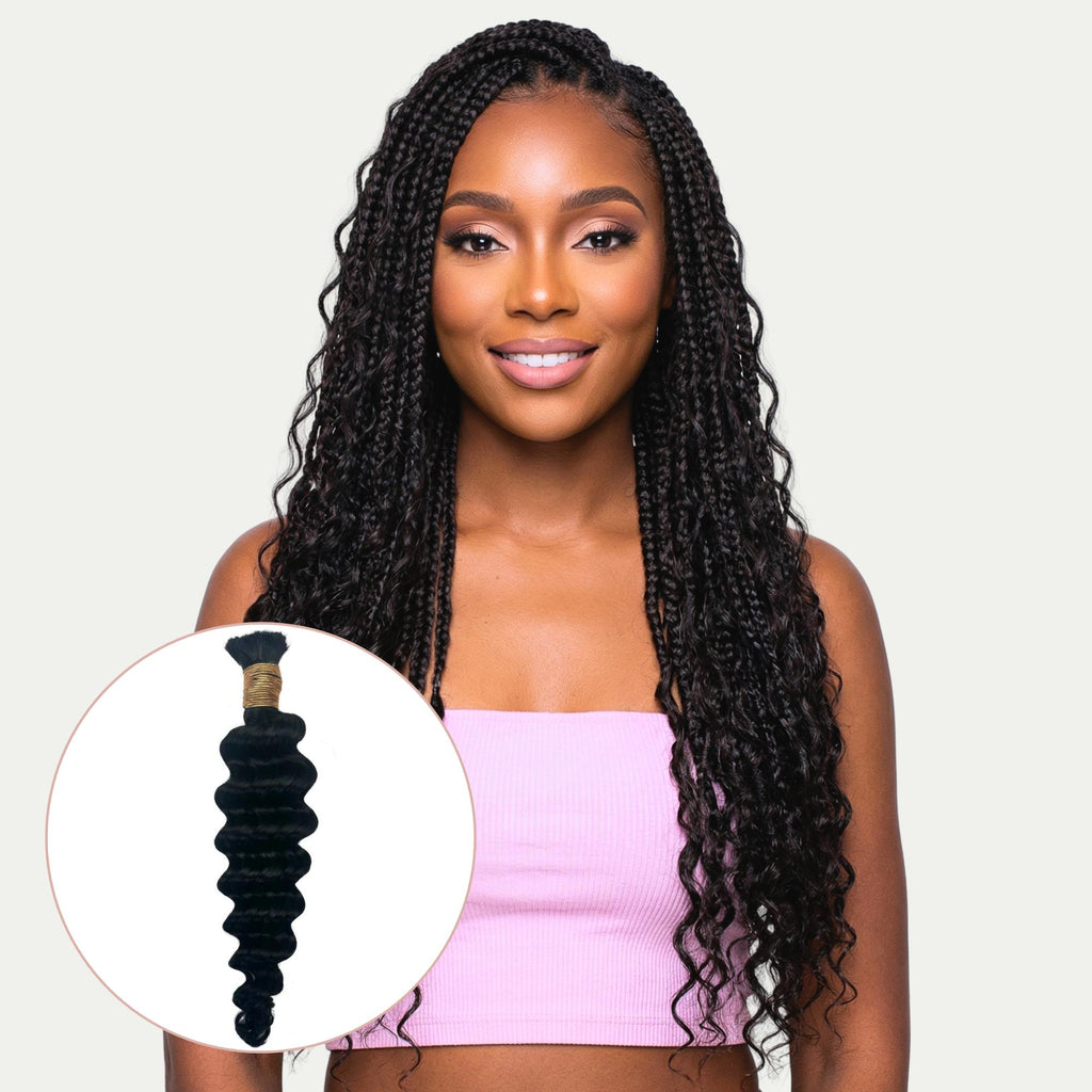 Jet Black Deep Wave Bulk 100% Human Braiding Hair - Private Label