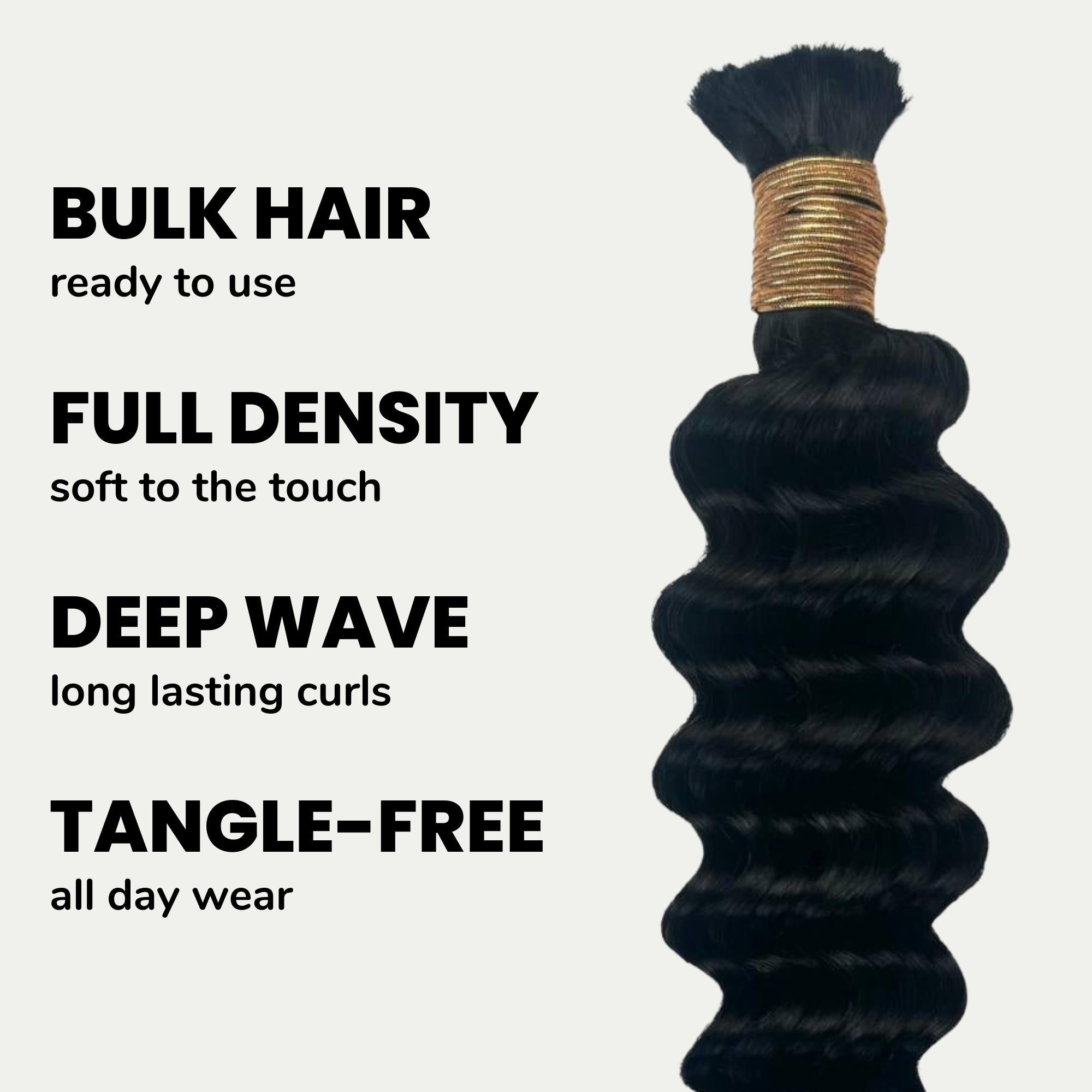 Jet Black Deep Wave Bulk 100% Human Braiding Hair - Private Label