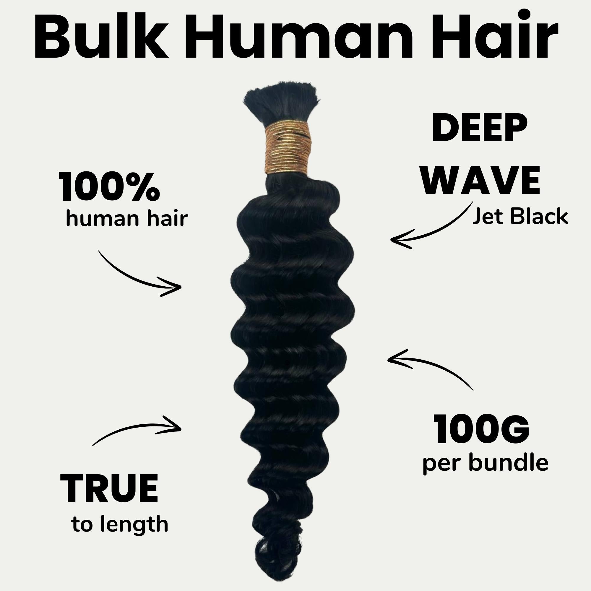 Jet Black Deep Wave Bulk 100% Human Braiding Hair - Private Label
