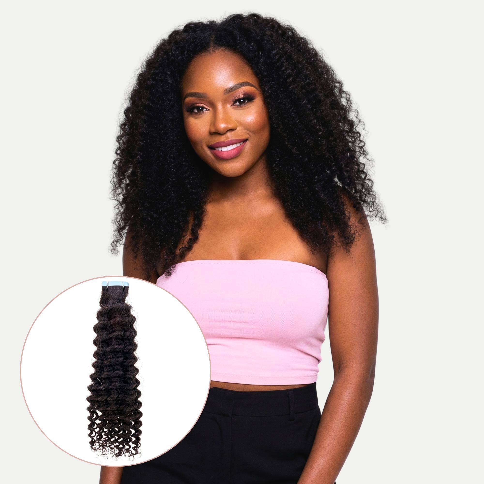 Kinky Curly 100% Human Hair Tape In Extensions - Private Label